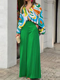 Multi-color Printed Shirt And Wide-leg Pants Two-piece Set