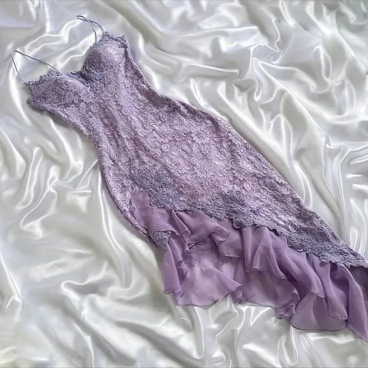 Purple Delicate Lace Slim Fit Long Ball Gown Elegant Party Dress Evening Gown