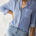 Chic Women's Striped Blouse with Collar and Button Closure