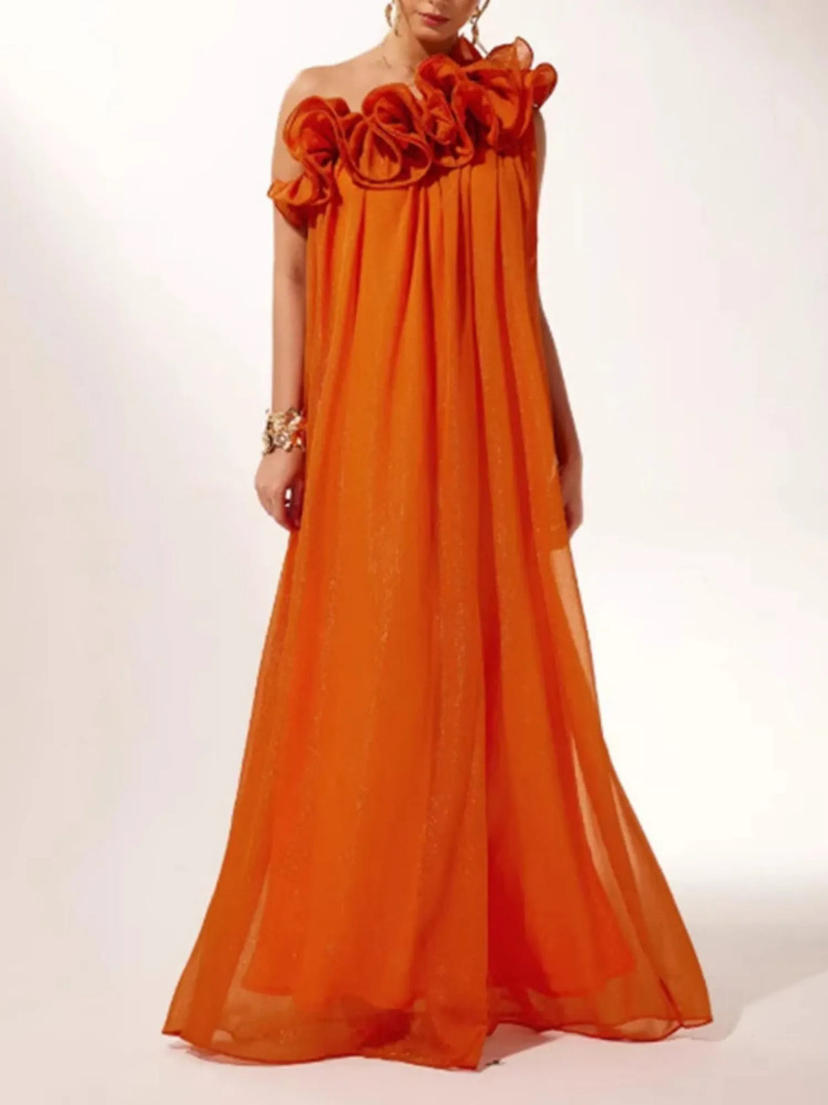 3D Floral Pleats Off-shoulder And Backless Maxi Dresses