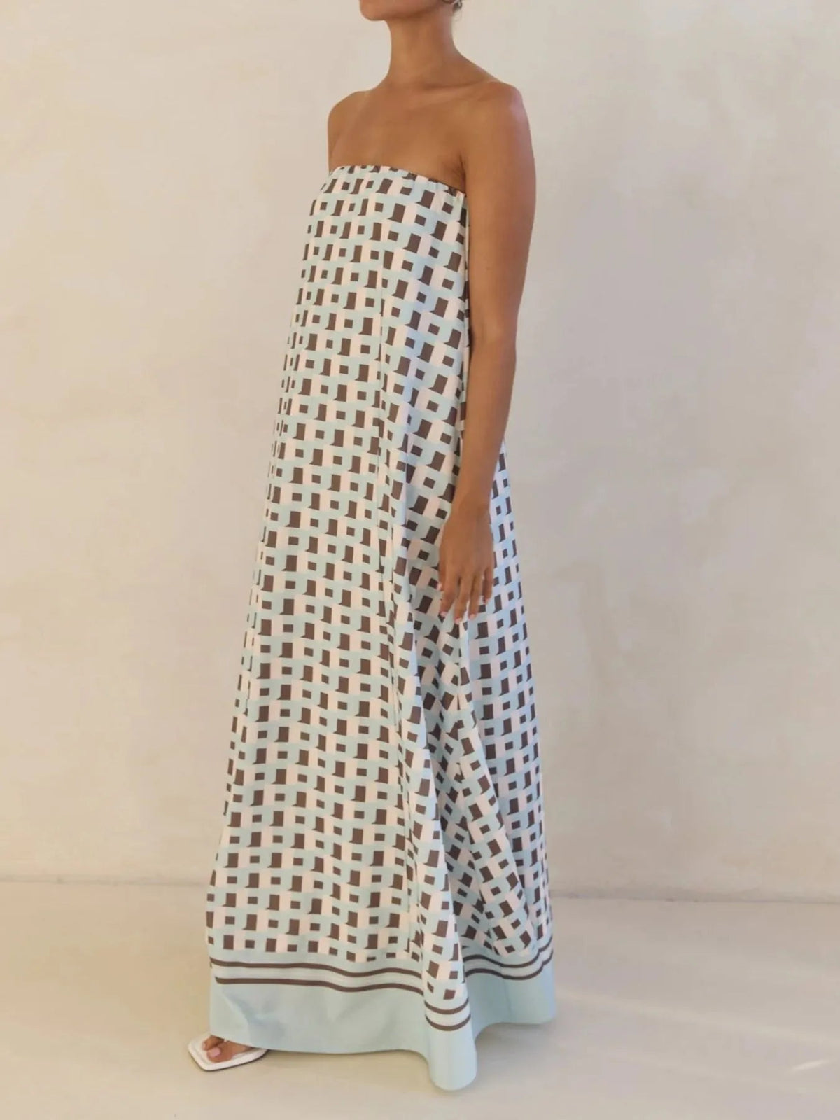 Maxi Dress Smocked Strapless Printed Off-The-Shoulder