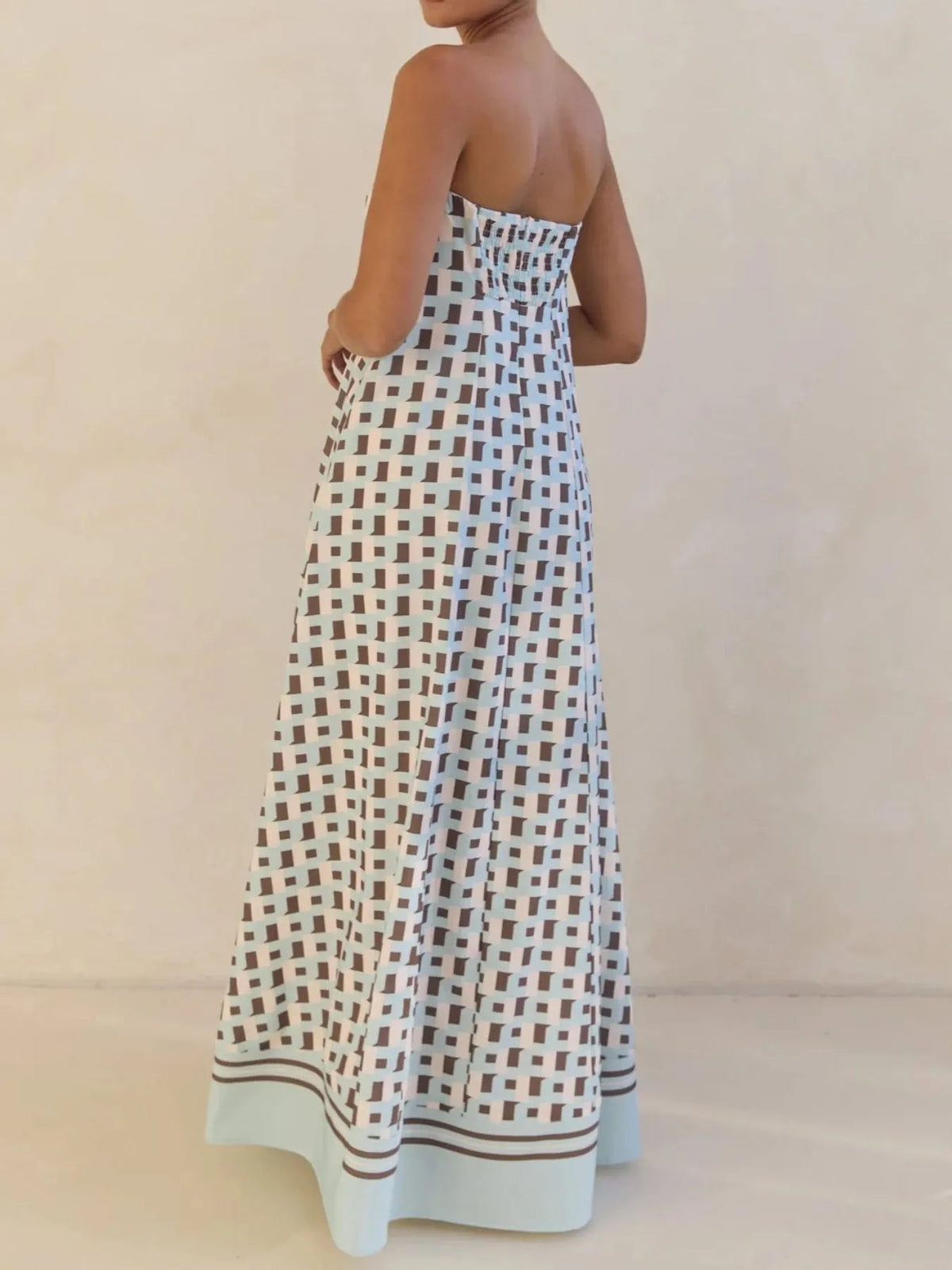 Maxi Dress Smocked Strapless Printed Off-The-Shoulder