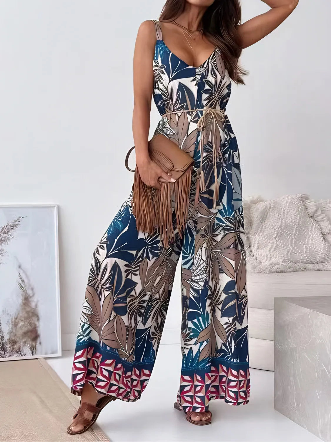 Boho V-Neck Wide Leg Jumpsuit