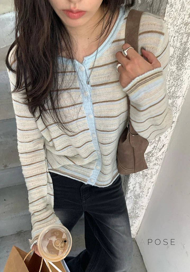 Honey Short Striped Knit Cardigan