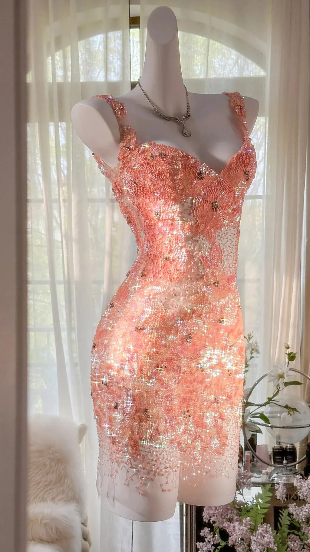 Orange Grapefruit Luxurious Sfumato Exquisite shiny Beads Short sequins Chiffon Fairy Homecoming Dress Prom Dress Evening Dress Cocktail Party Dress Prom Dress Date Dress