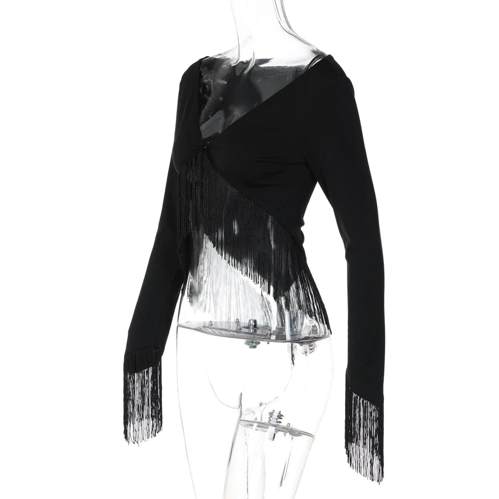Gracelynne Fringe Long Sleeve Crop Top