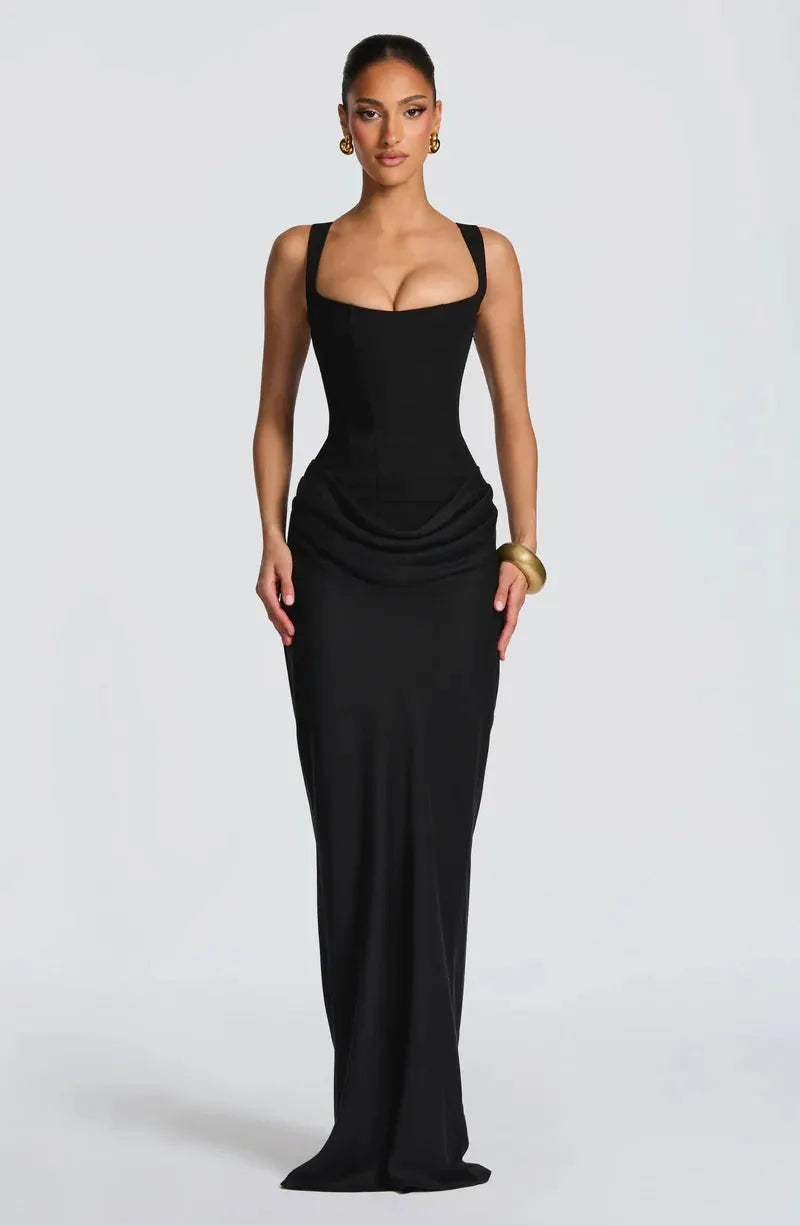 Black Elegant Gala Dress Maxi Corset Lace-up