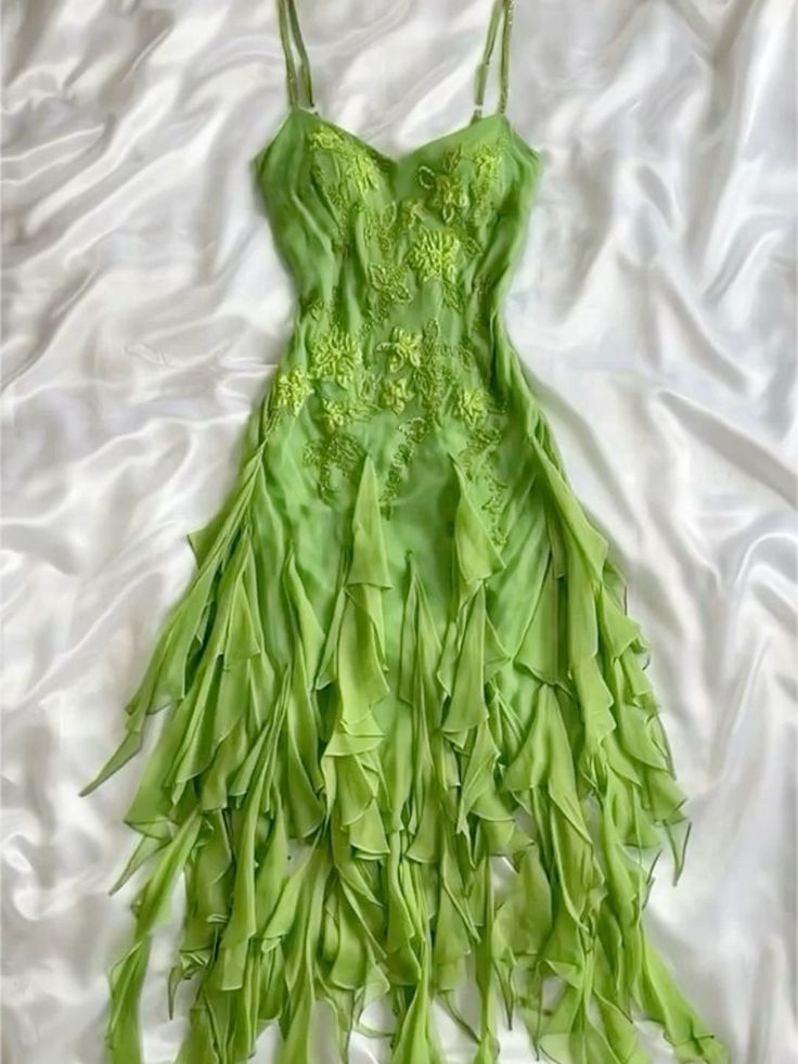 Green flowers exquisite beaded short/mid-length chiffon ruffle homecoming dress birthday party dress