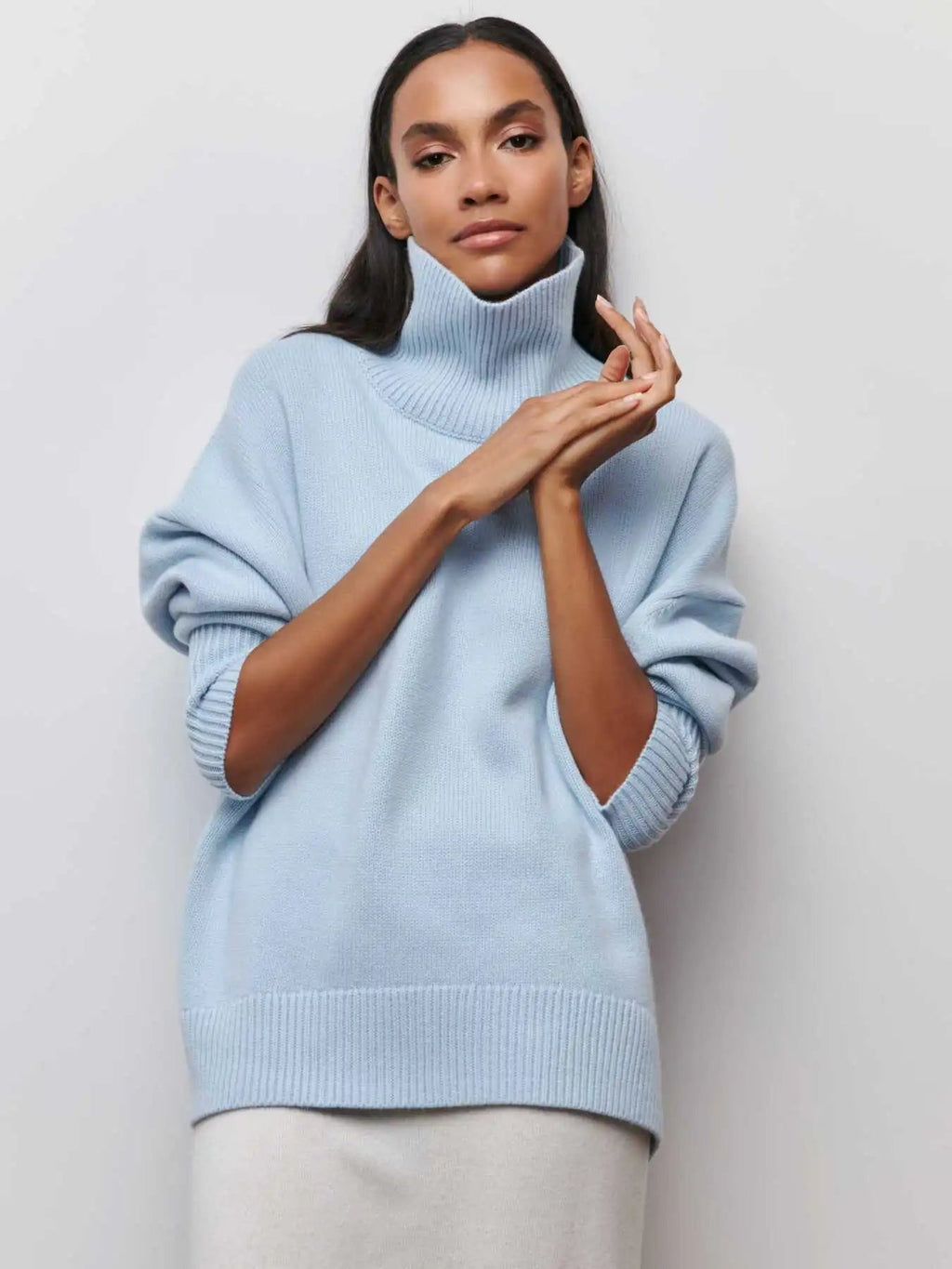 Women's Cozy Oversized Turtleneck Sweater with Wide Ribbed Collar