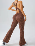 Leopard Print Backless Fitness Exercise Bodysuits