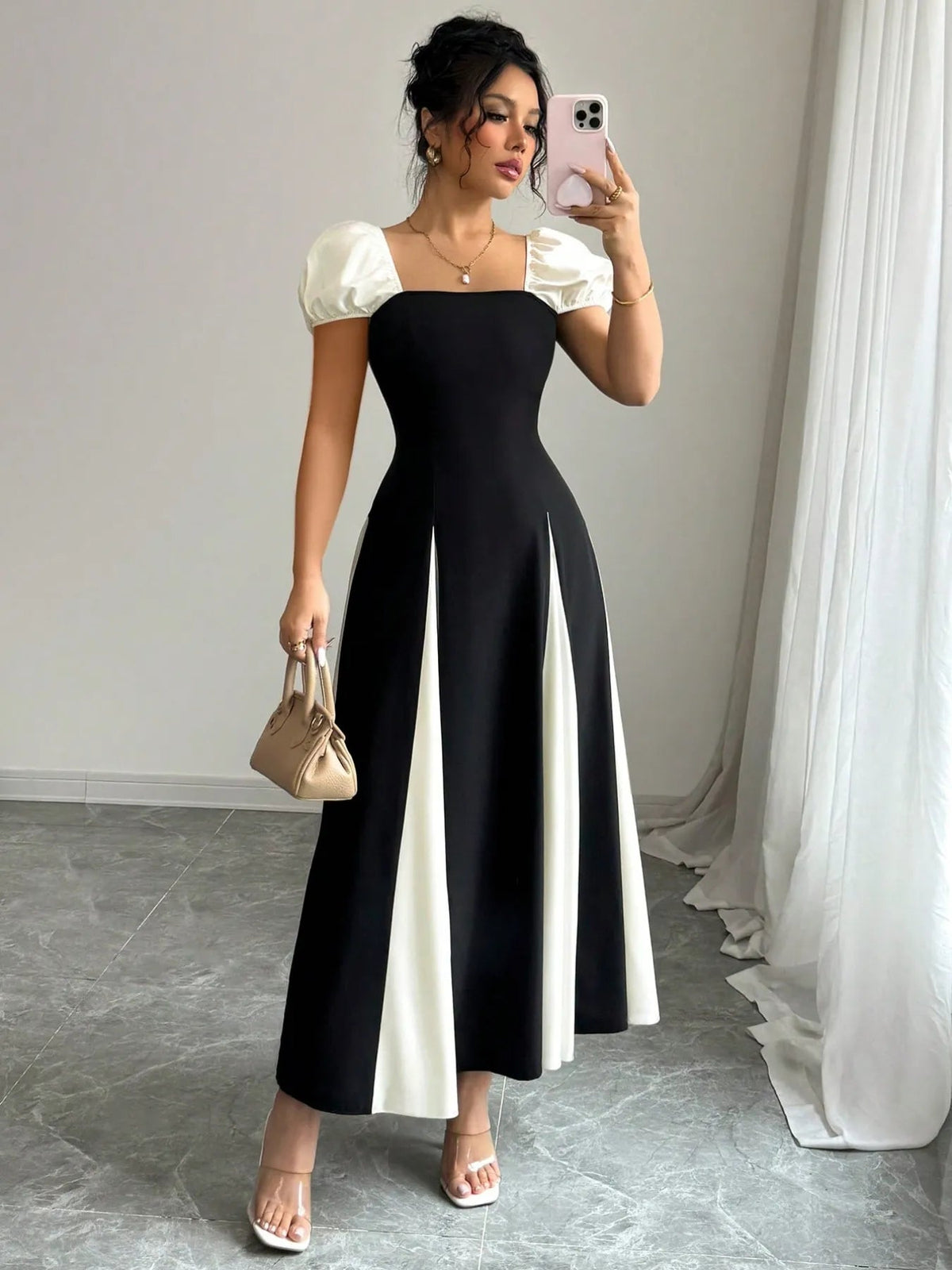 Dress Two-Tone Chic Elegant Timeless A-Line Trendy
