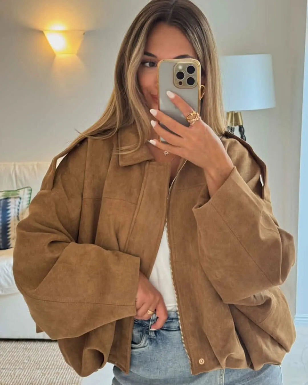 Lara Suede Bomber Jacket