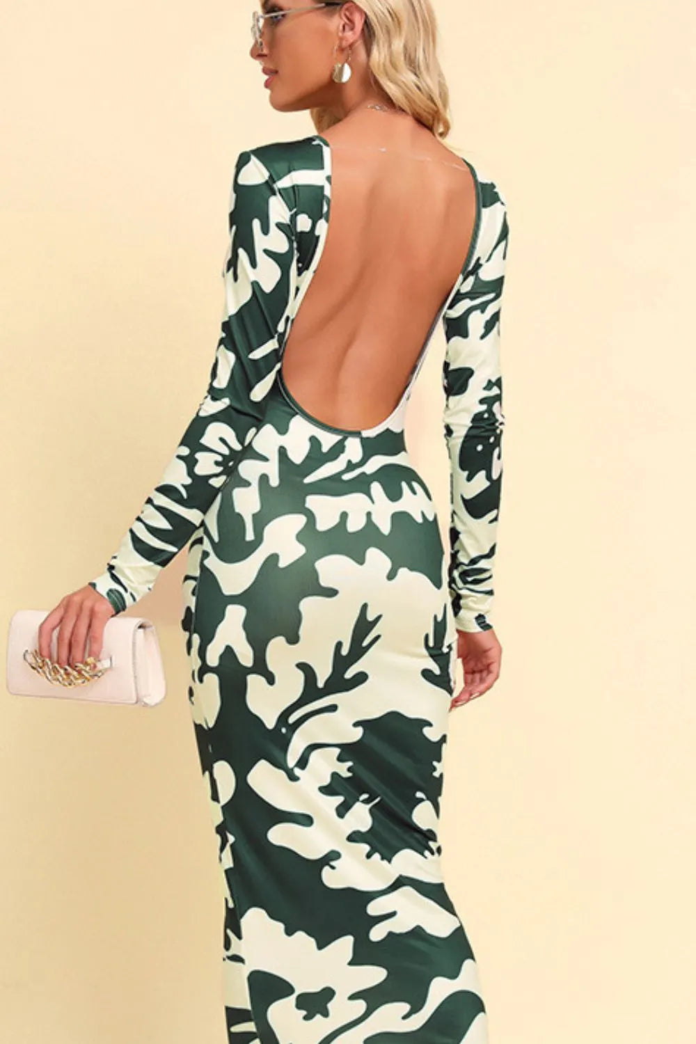 Maxi Dress Backless Printed Casual Long Sleeve Chic Summer