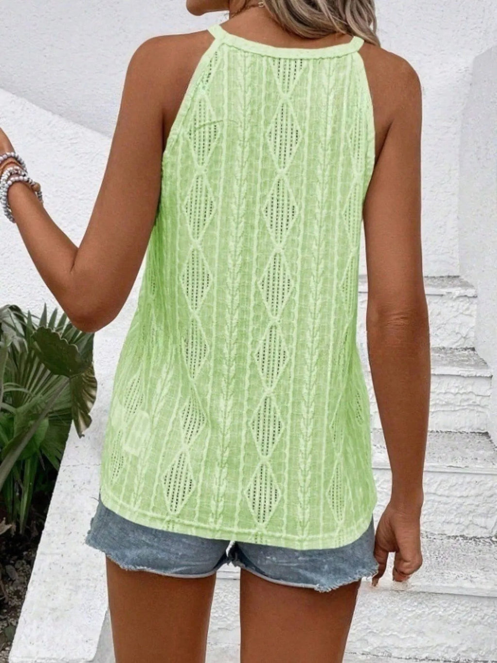 Ribbed Textured Round Neck Tank Top