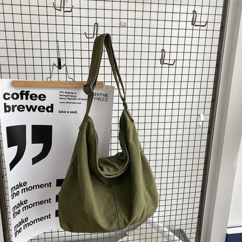 Oversized Women's Canvas Shoulder Bag with Durable Design