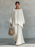 Blended Loose-fit Simplicity T-shirts Wide-leg Pants Set 2-piece Sets