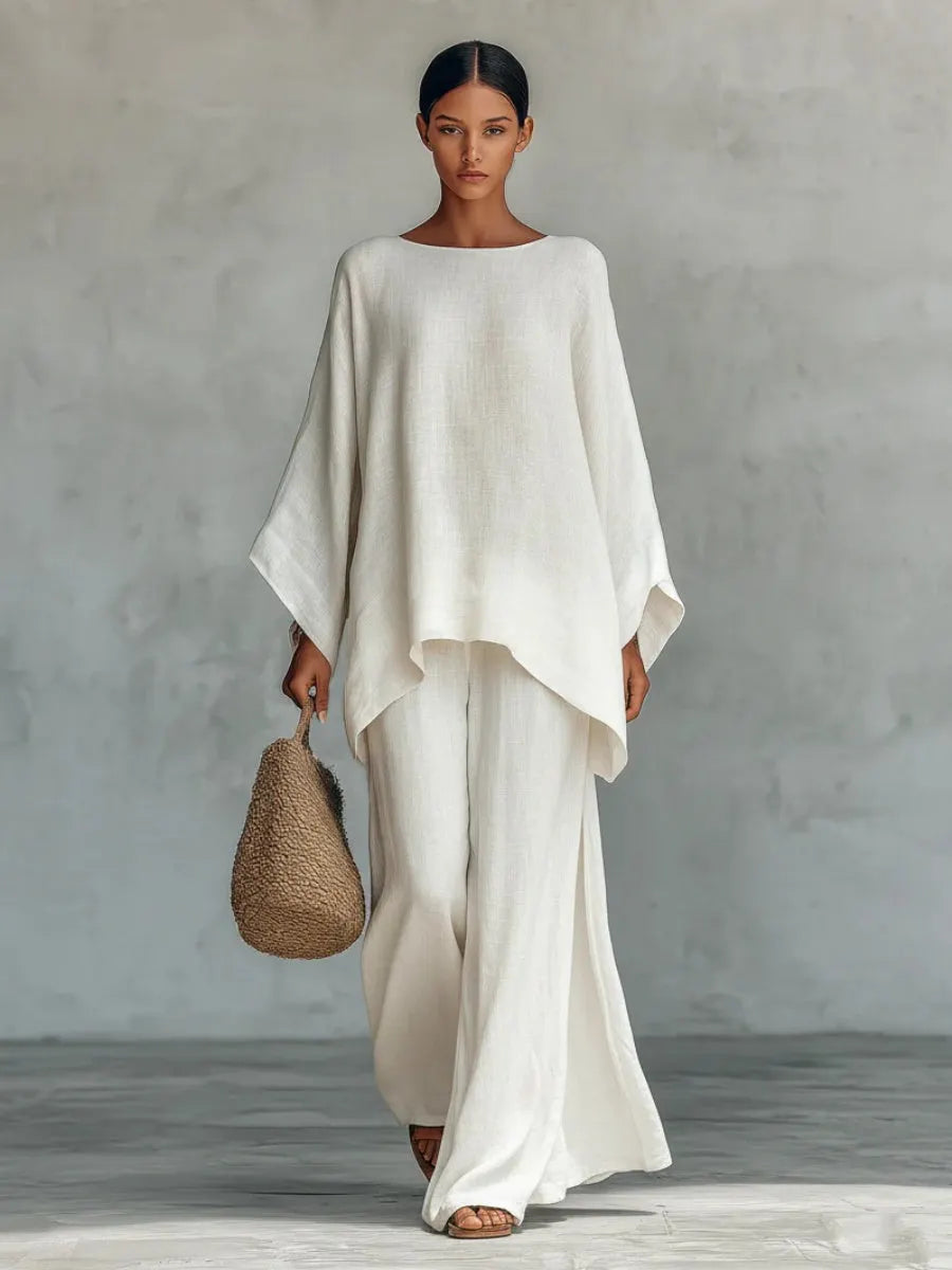 Blended Loose-fit Simplicity T-shirts Wide-leg Pants Set 2-piece Sets