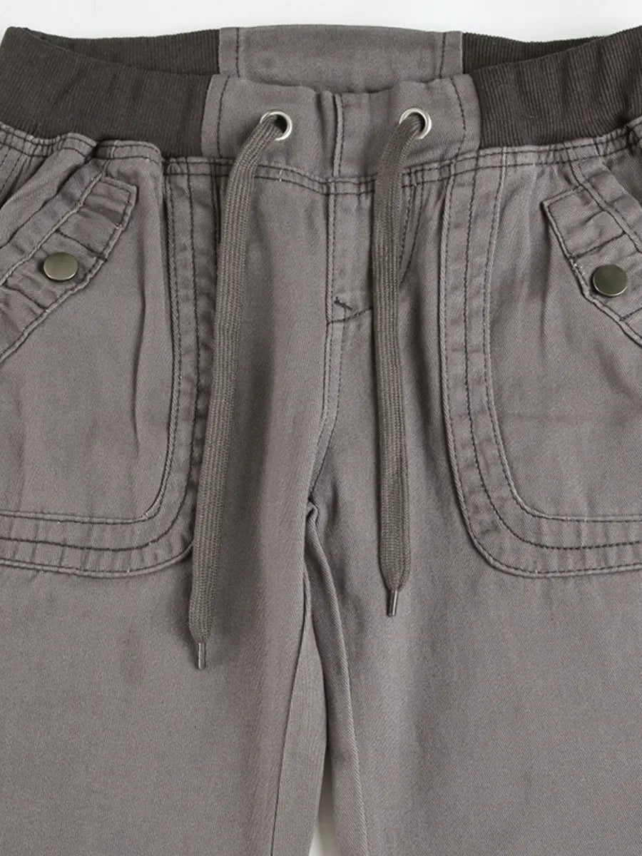 Retro Pocket Color-blocked Ribbed Low-rise Jeans