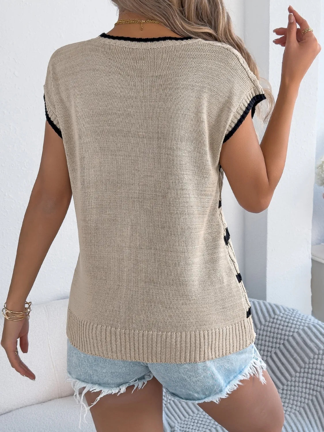 Top Cable Knit Striped Sweater Vest Casual Versatile