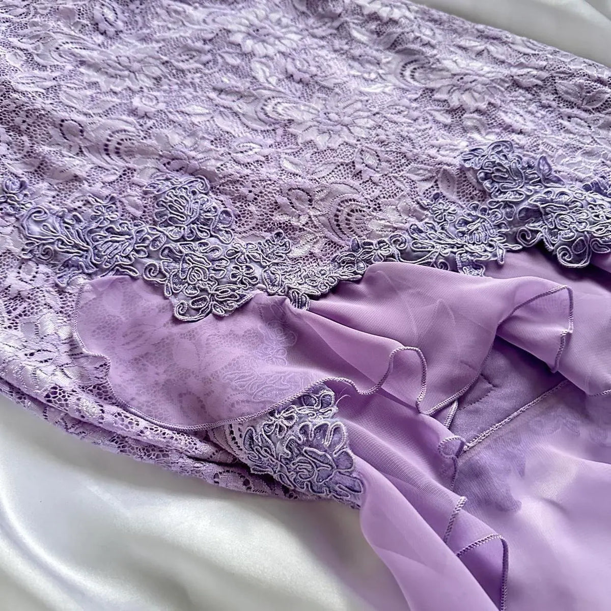 Purple Delicate Lace Slim Fit Long Ball Gown Elegant Party Dress Evening Gown
