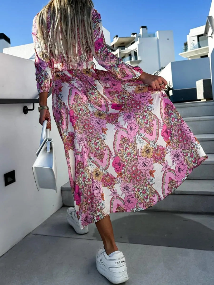Printed Belts Wrap-up Maxi Dresses