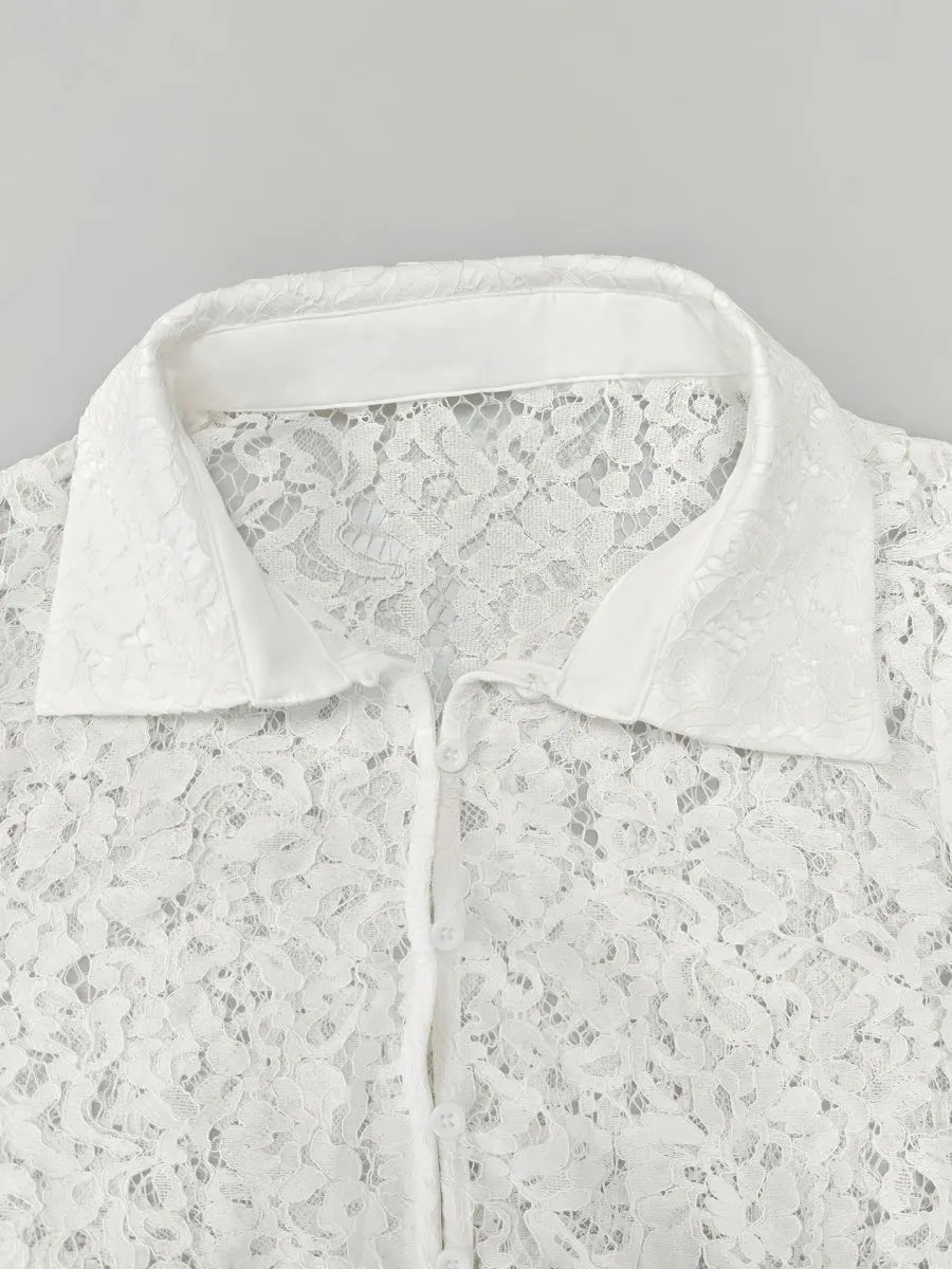 Lace Tassel Edge Cropped Perspective Commuting Shirts