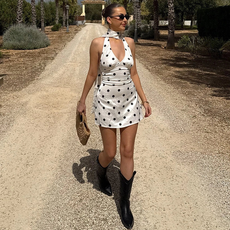 Polka Dot Halter Mini Dress