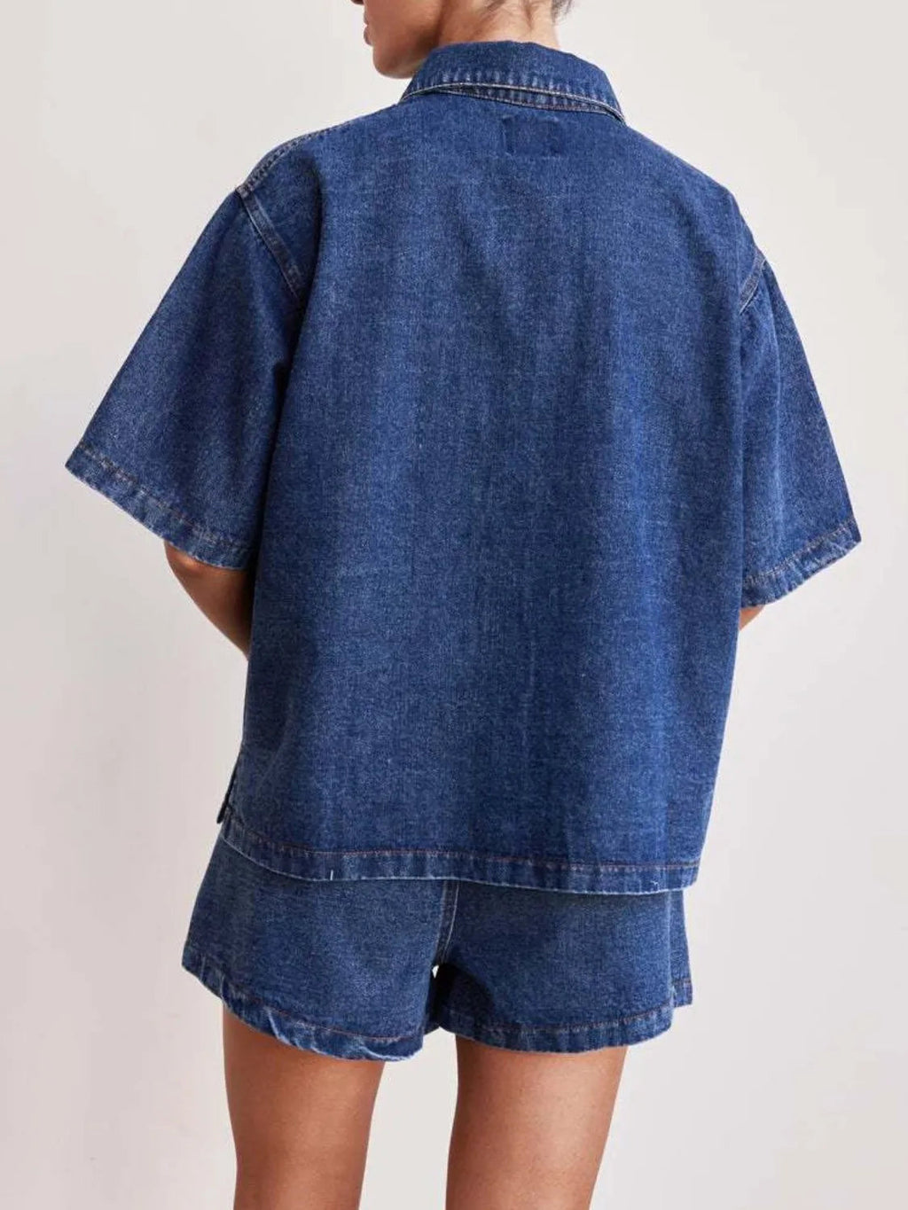 Denim Button-Up Top & Shorts Set