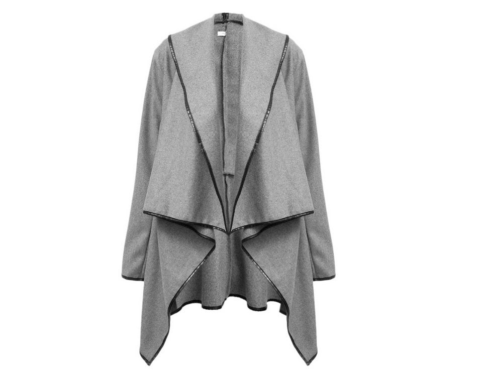 Women Fashion Casual Long Sleeve Heap Collar Irreguar Surplice Coat