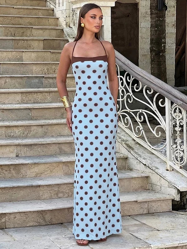 Rosalie Polka Dot Halter Maxi Dress