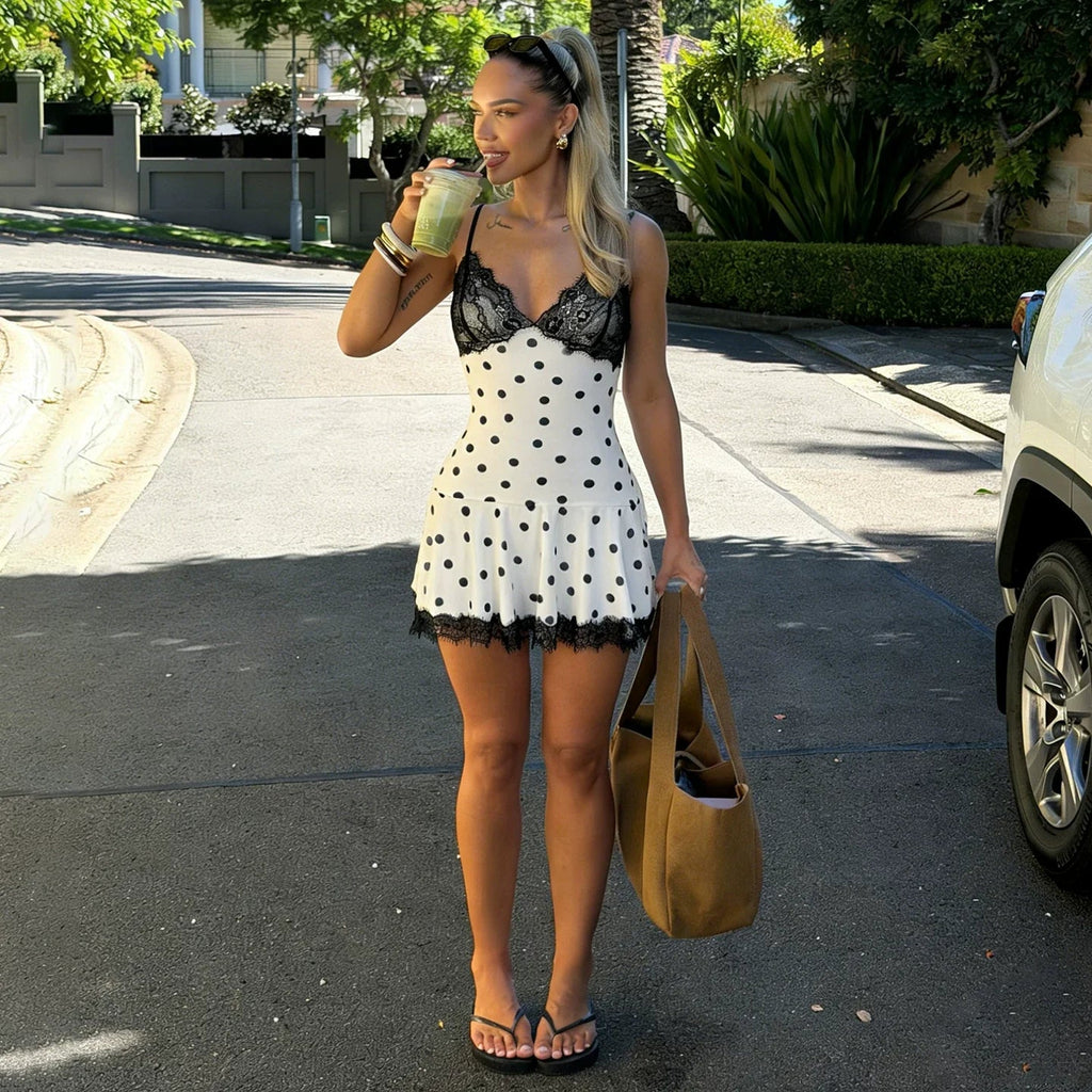 Melanie Polka Dot Lace Mini Dress