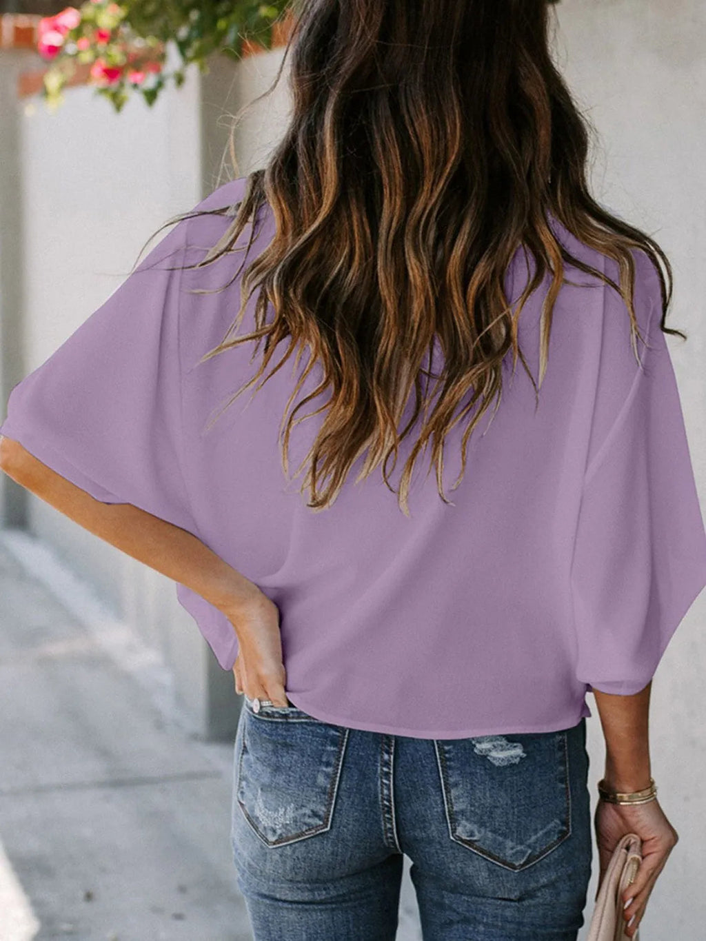 Basic Blouse Top Ruched Chic Draped Neck Casual Boho