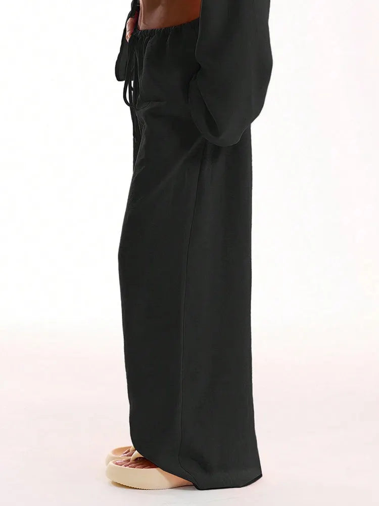 Solid Color Loose-fitting Drawstring Trousers