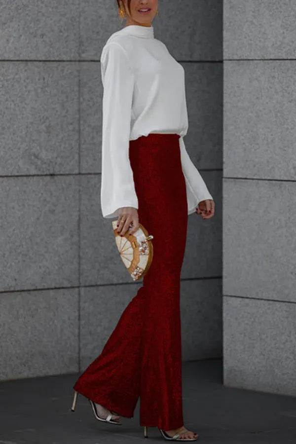 Glitter Sequin Women's High-Waisted Flared Pants