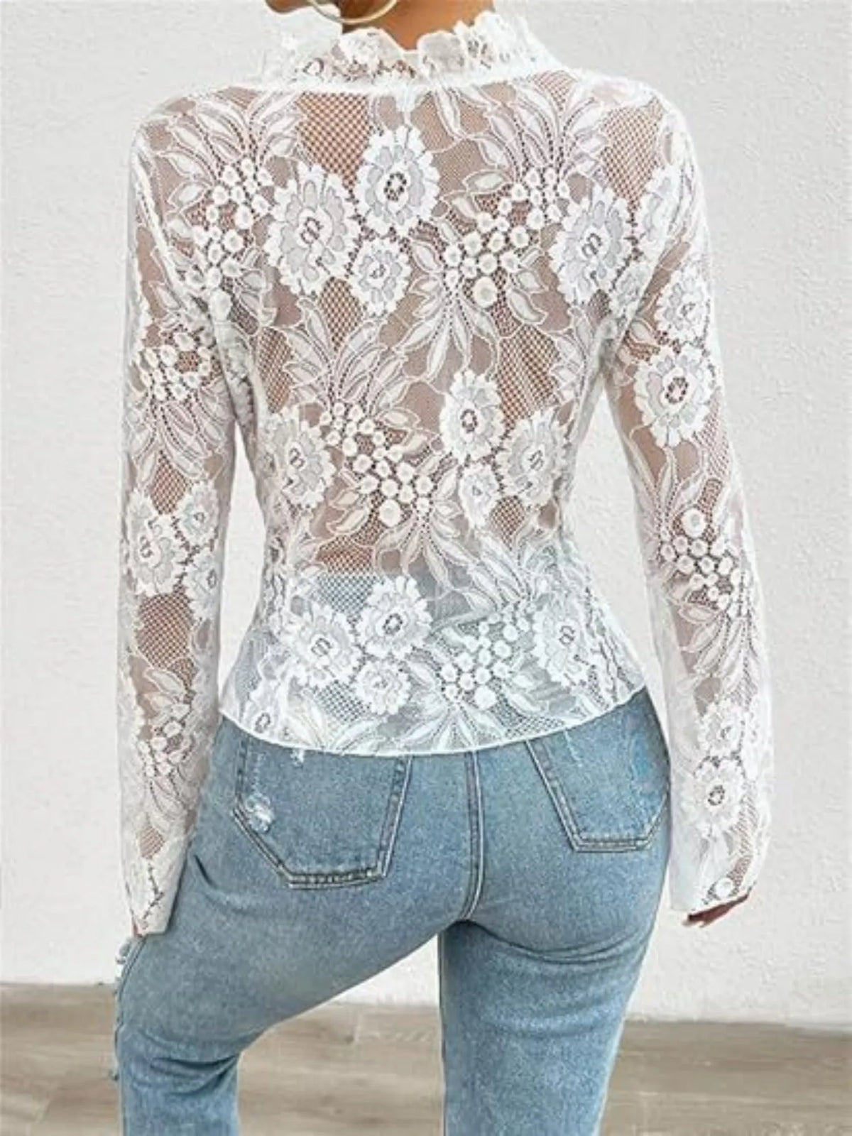 Lace See-through Ruffle Open Front With Tie Sweet T-shirts