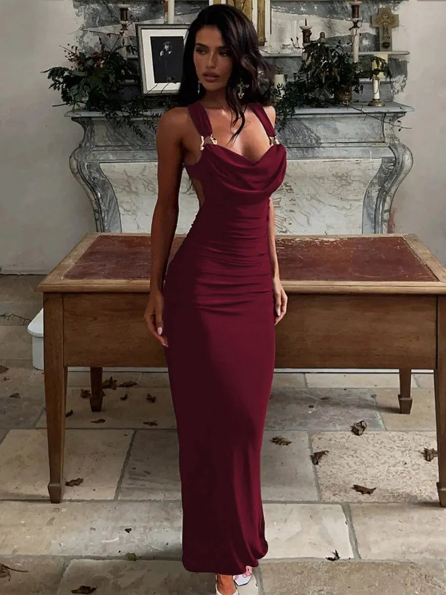 Pleated Bandage Slim-fit Hip-hugging Sexy Maxi Dresses