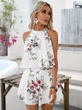 Two-Piece Outfit Set Floral Halter Neck Top & Comfort Shorts