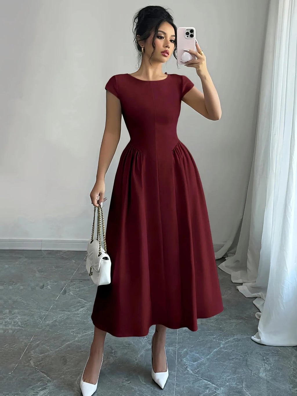Dress Statement Cutout Cap Sleeve Elegant Bow Detail