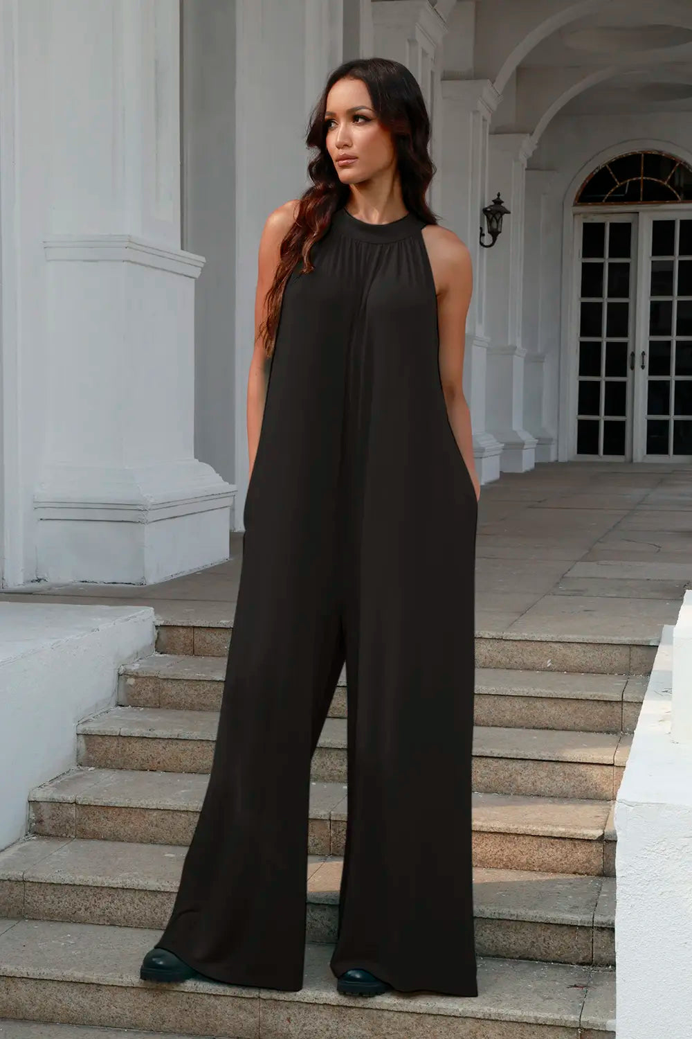Tie Back Cutout Sleeveless Jumpsuit – Full Size Fit
