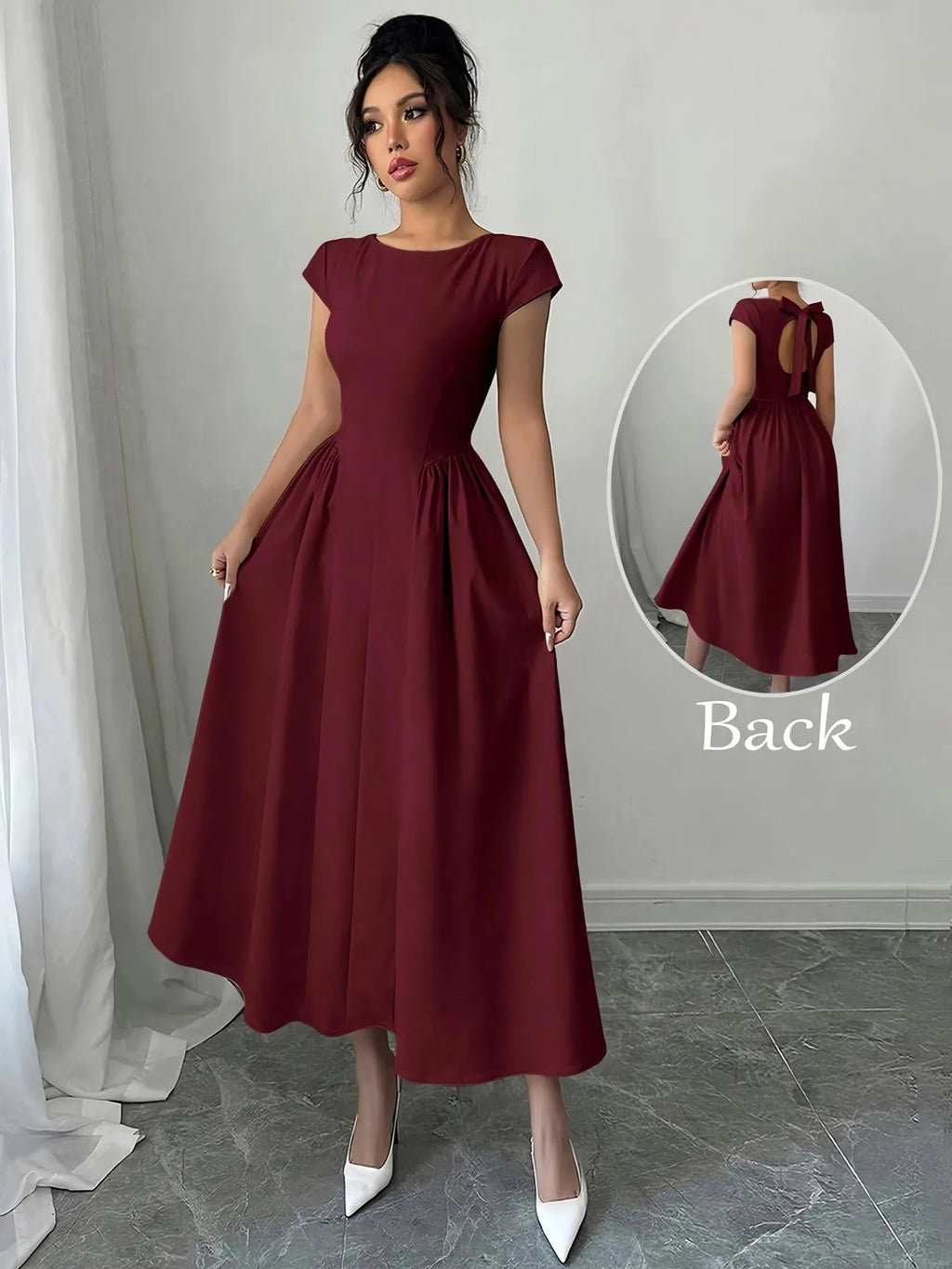 Dress Statement Cutout Cap Sleeve Elegant Bow Detail