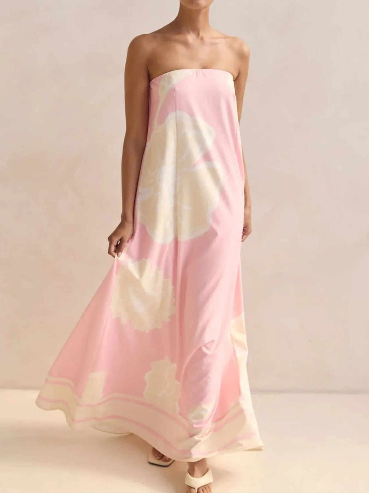 Maxi Dress Smocked Strapless Printed Off-The-Shoulder