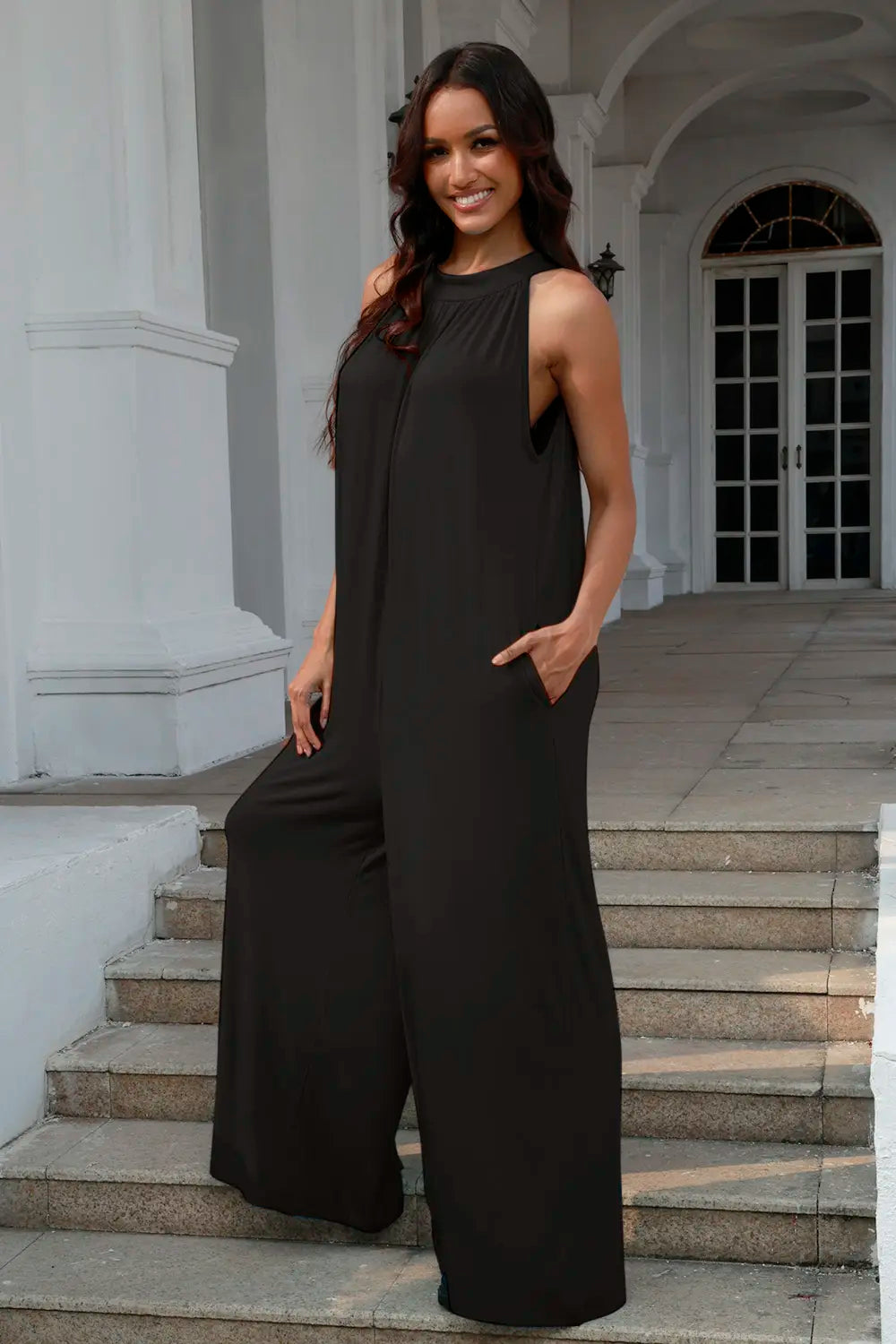 Tie Back Cutout Sleeveless Jumpsuit – Full Size Fit