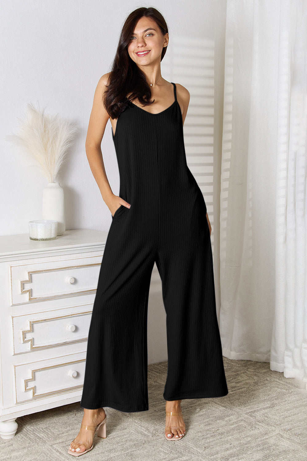 Spaghetti Strap V-Neck Jumpsuit – Full Size Casual