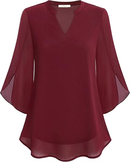 Airy Loose-Fitting Blouse for Women with Split Neck and Three-Quarter Sleeves