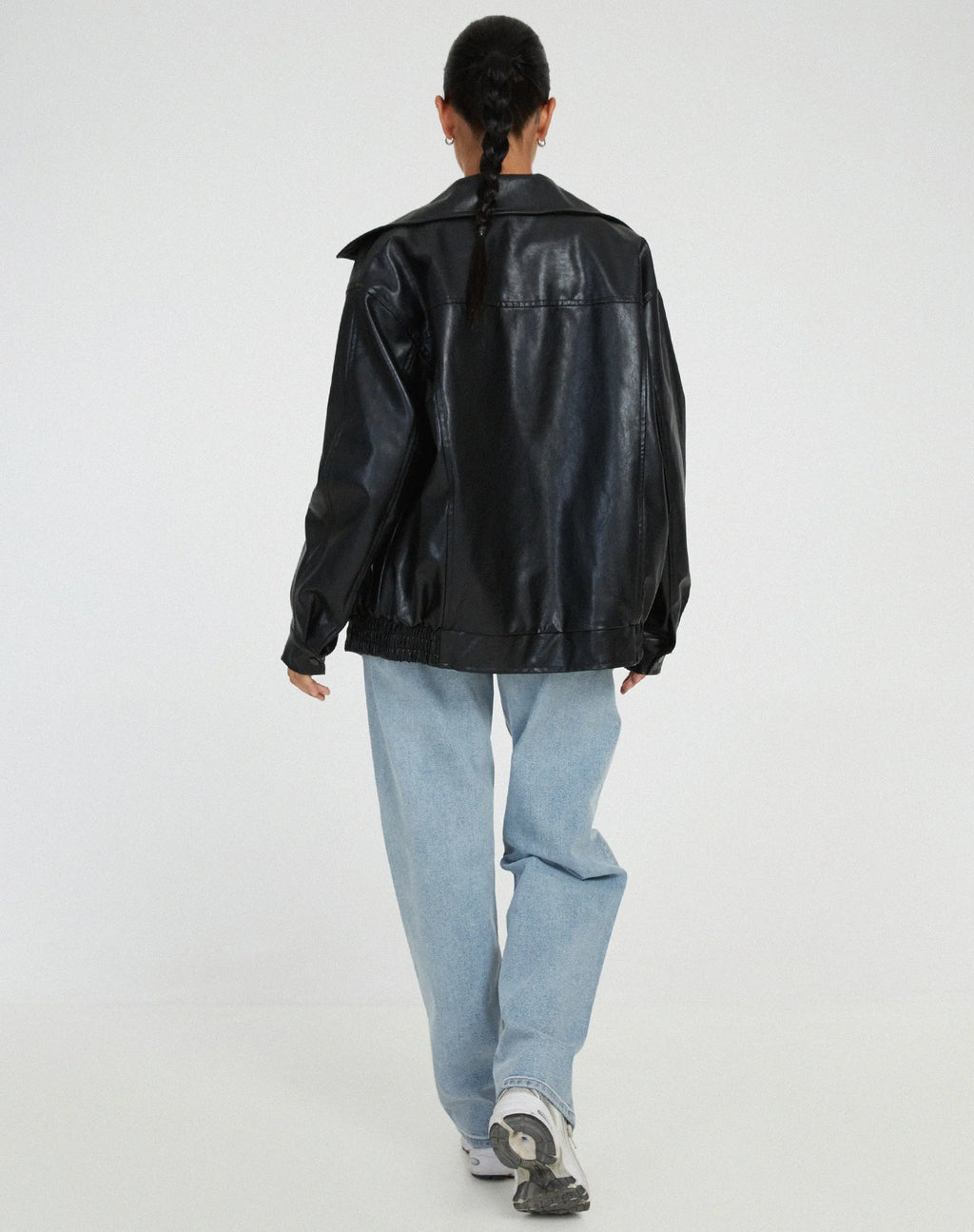 Oversized Women's Leather Jacket with Zipper