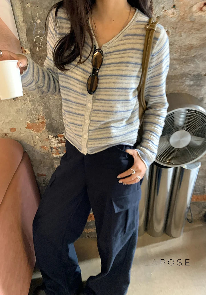 Honey Short Striped Knit Cardigan