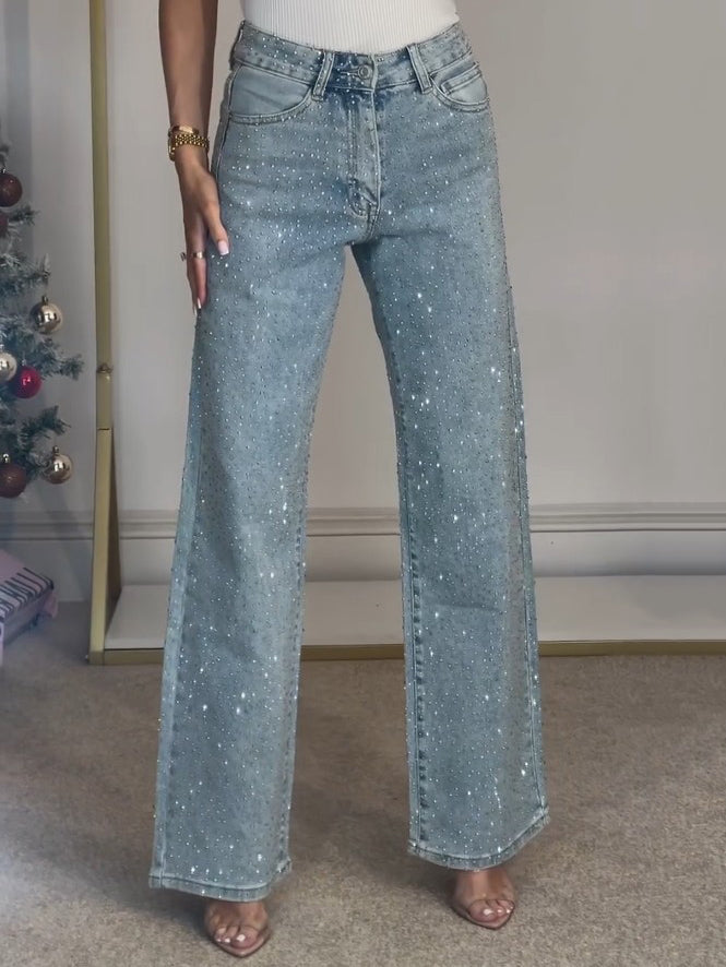 Women's Glitter Jeans with High Waist