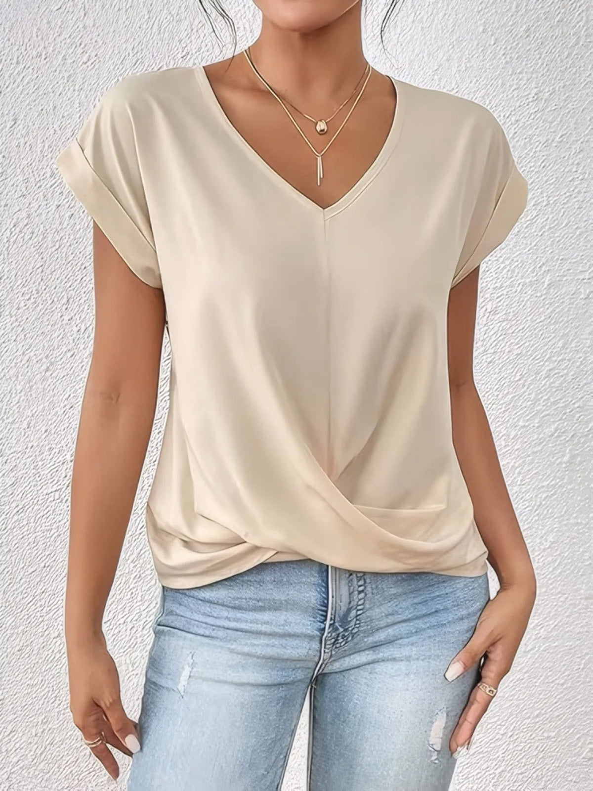 Blouse Twisted Hem Dolman Sleeve Slightly Stretchy