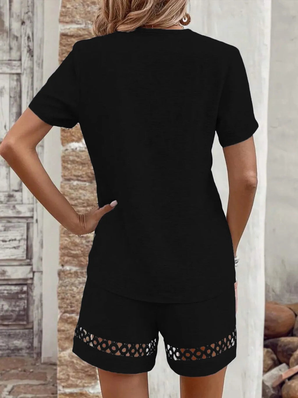 Two-Piece Outfit Set Casual V-Neck Top and Comfort Shorts