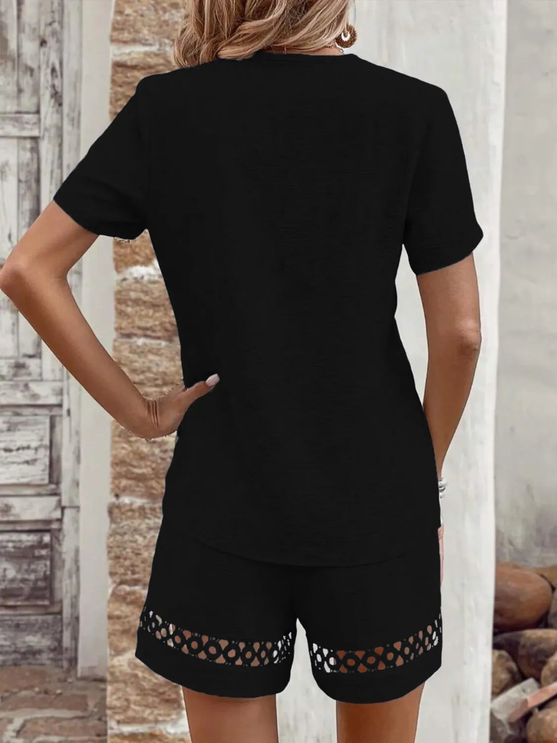 Two-Piece Outfit Set Casual V-Neck Top and Comfort Shorts